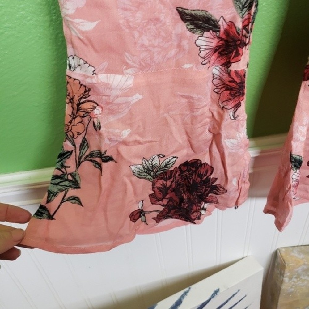 BB Dakota Women's suagr peach floral high rise ruffled bell bottom pants size 0 - Picture 7 of 11